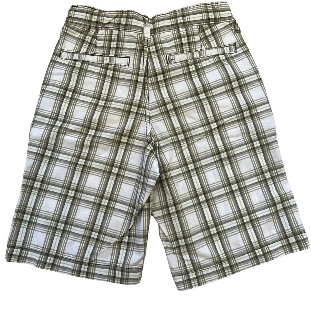 Old Navy Boy's Knee Length Green Plaid Bermuda Shorts Adjustable Waist‎ Sz 8